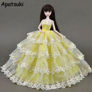 

Kids Toy Lace Wedding Dress for Barbie Doll Princess Evening Party Wears Dress Clothes With Long Veil 1/6 Doll Accessories