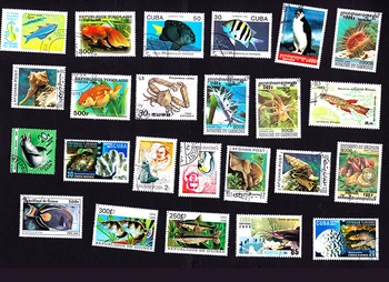 

50Pcs/Lot Fish Sea Ocean Animals All Different From Many Countries NO Repeat Unused Postage Stamps for Collecting