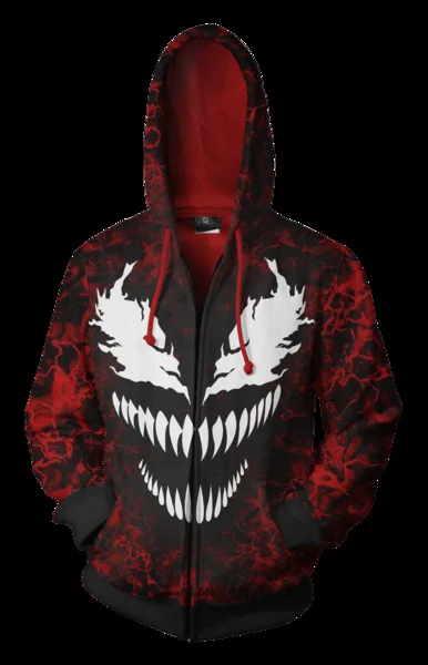 0 Venom Человек Паук злой Толстовка косплэй для мужчин и женщин костюм аниме 3D печатных на молнии мультфильм свитер с капюшоном куртки