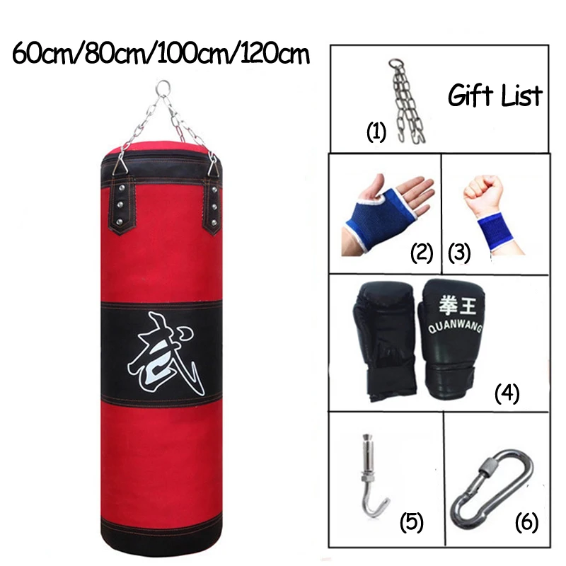

120cm Training Fitness MMA Boxing Punching Bag Empty Sport Kick Sandbag Muay Thai Boxer Training Set Wraps & Hook &a pair Gloves