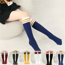 1 10 yrs Baby Girls pure cotton fashion Knee high stripe socks Children Students Sport s