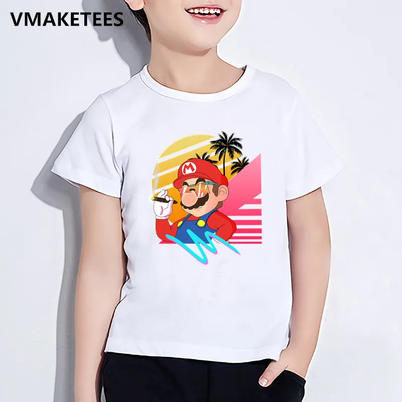 Детская летняя футболка с короткими рукавами для мальчиков и девочек детская футболка с принтом «Super Mario Bros» забавная повседневная одежда для малышей ooo5222 - Цвет: ooo5222S