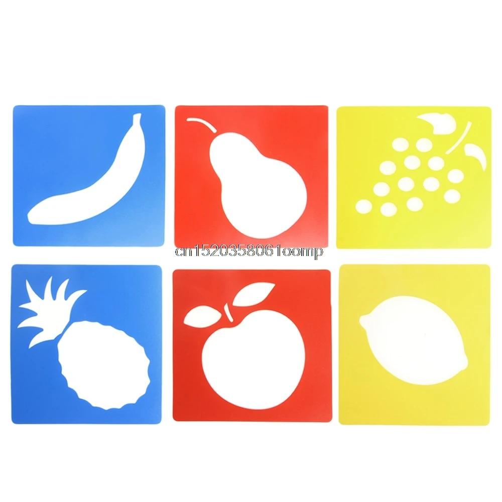 

6Pcs Plastic Fruite Picture Drawing Template Stencils Rulers Painting Kids DIY Gift New #K4UE# Drop Ship