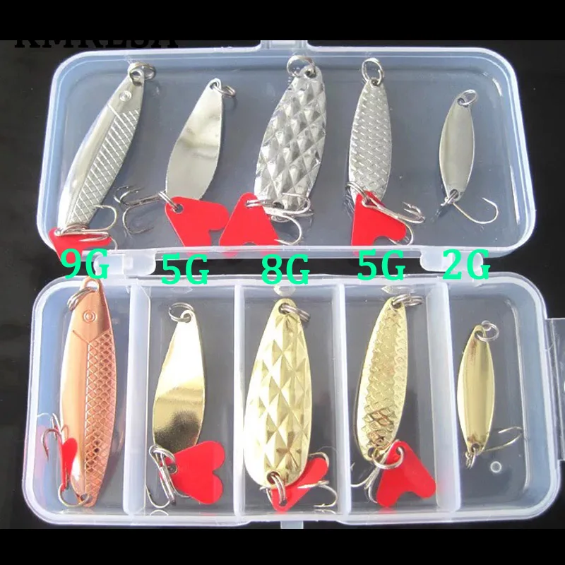 10Pcs Fishing Metal Spoon Lure Kit Set Gold Silver Baits Sequins Spinner Lures with Box Treble Hooks Fishing Tackle Gear 10Pcs Fishing Metal Spoon Lure Kit Set Gold Silver Baits Sequins Spinner Lures with Box Treble Hooks Fishing Tackle Gear