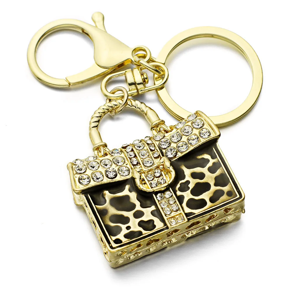 Dormon Leopard HandBag Crystal Key Chains Rings Holder Bag Pendant