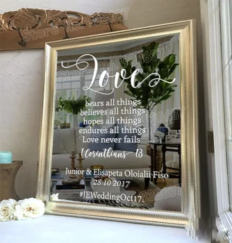 

Custom Mirror Wall Decal for Wedding Decor Love 1 Corinthians 13 Bible Reading Personalized Name Vinyl Removable Stickers ZB600
