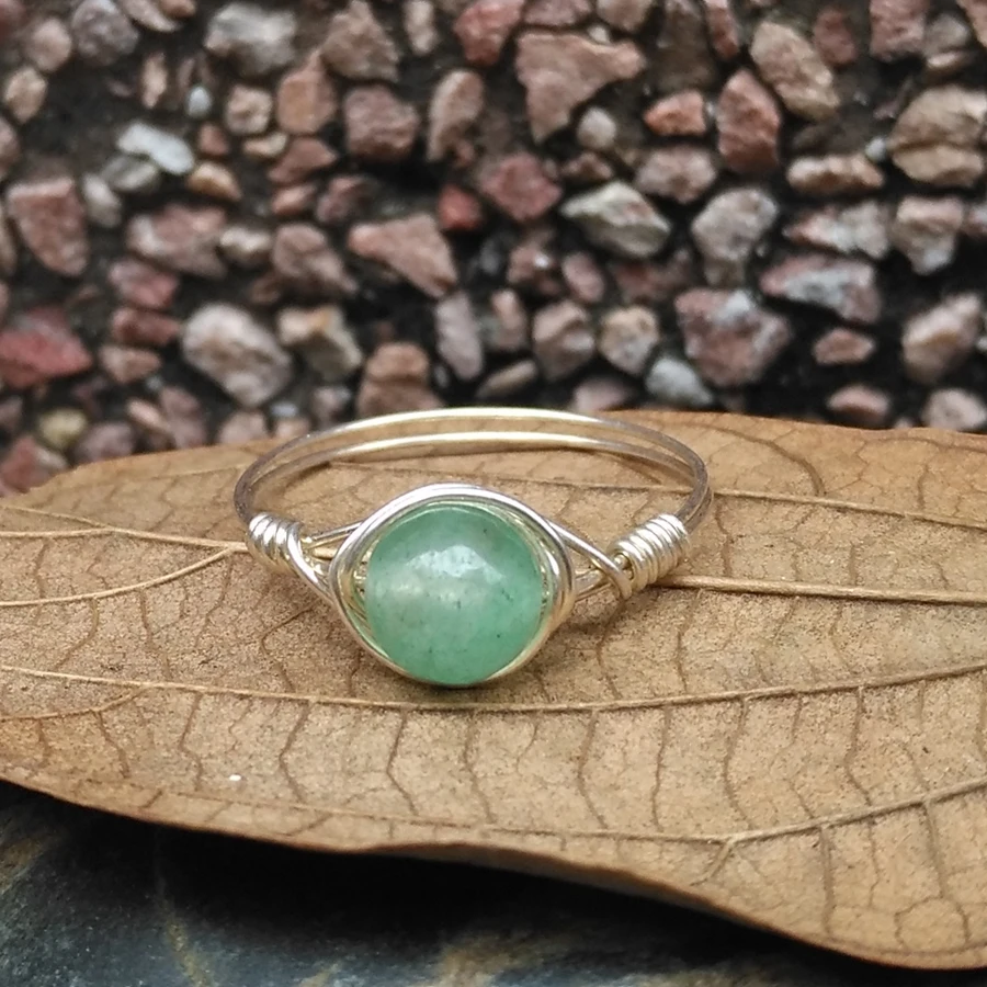 Natural Green Stone Ring 925 Sterling Silver Natural Beads Ring Stone