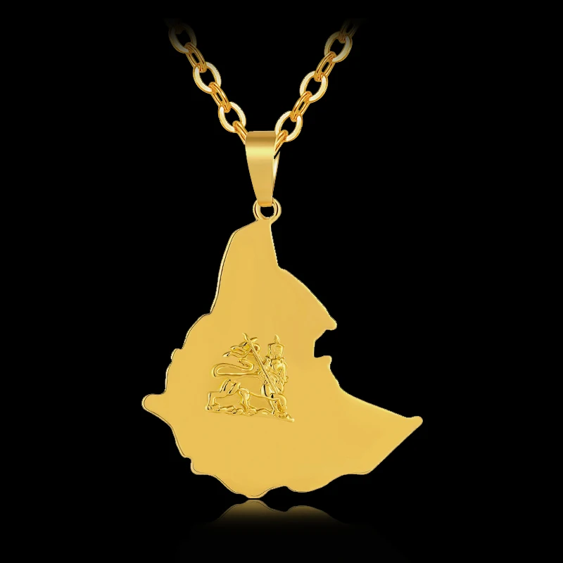 

Fashion Ethiopian Map Pendant Necklaces &Link Chain Women Men Gold Color Africa Ethiopia lion Necklace Maps Jewelry Gift