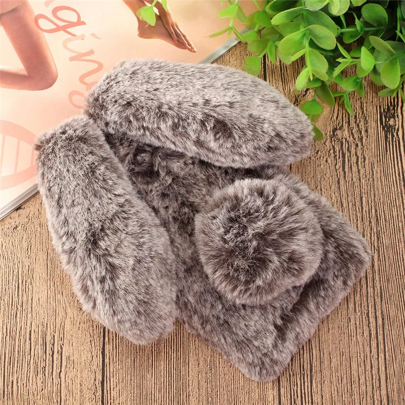 Cute Fluffy Rabbit Hair Fur Case For Xiaomi play MI 8 SE lite A2 LITE Pocophone f1 Bling Soft Phone Redmi note 6 5 pro |