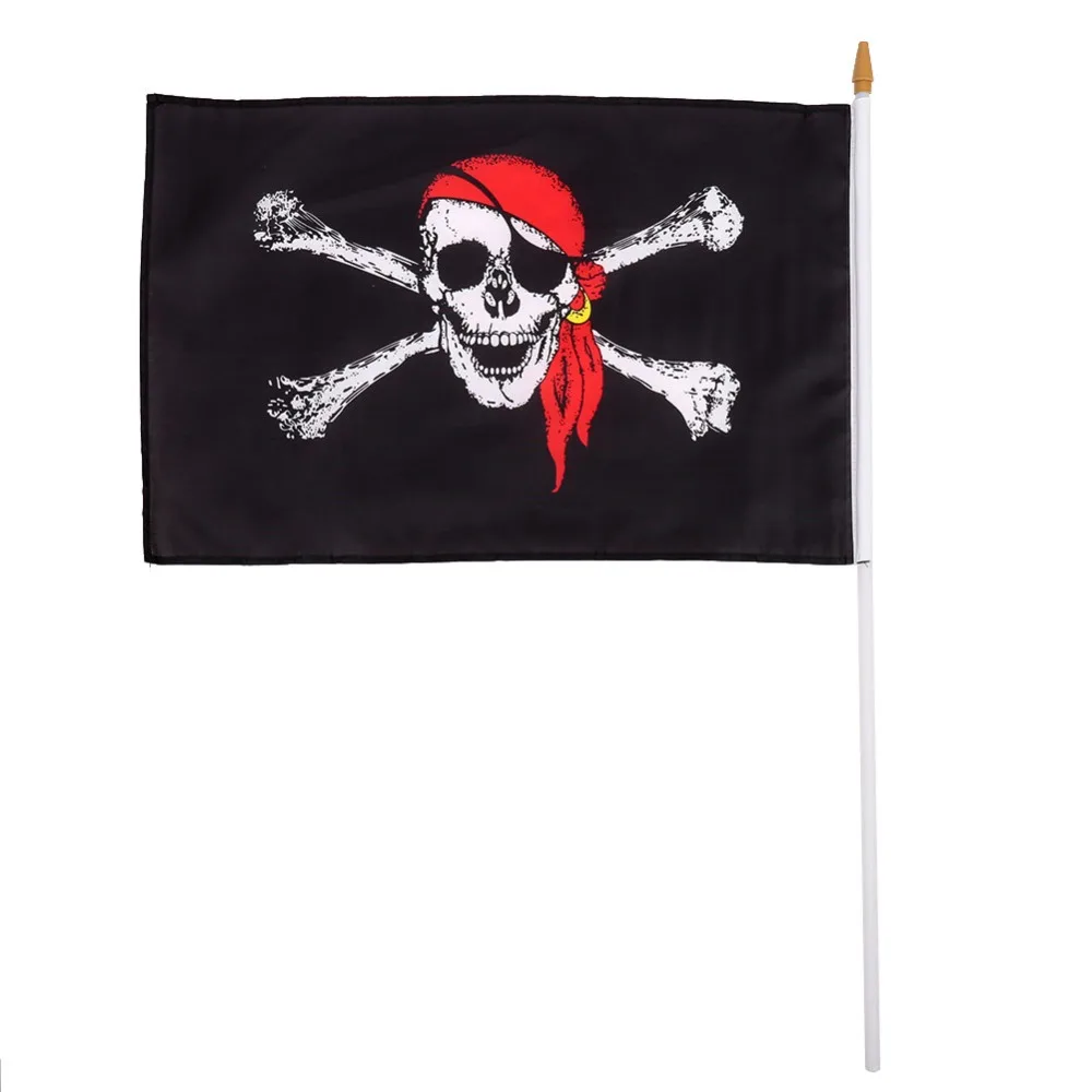 

30X45CM Pirate Flag Flags With Flagpole Pirate Pattern Halloween Party Banner Props Polyester+plastic