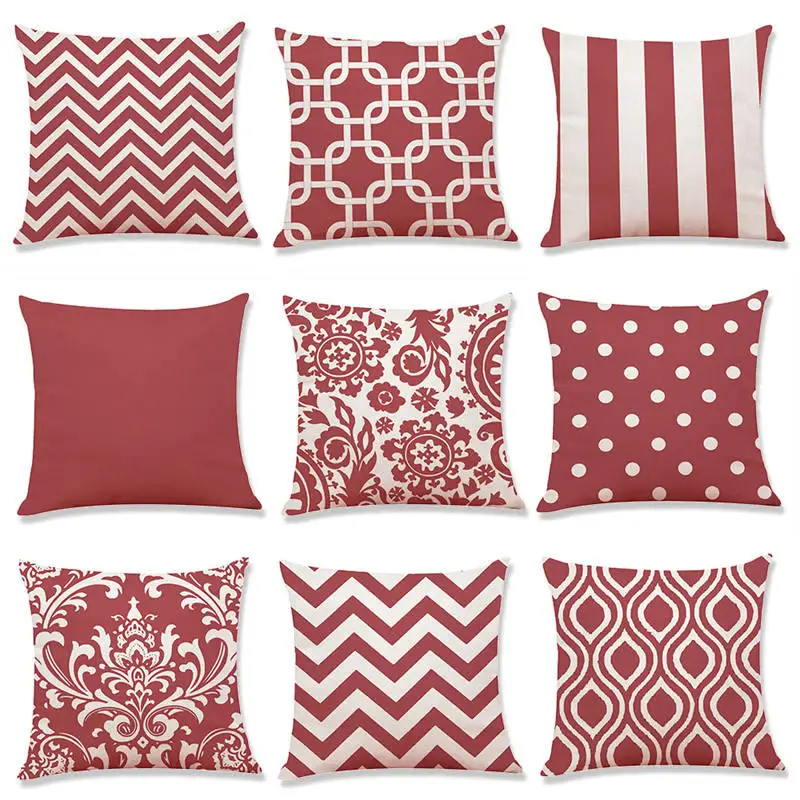 

45cm*45cm Cushion Cover Red lines and grid geometry design linen/cotton pillow case Home Decorative Throw Pillow Cover