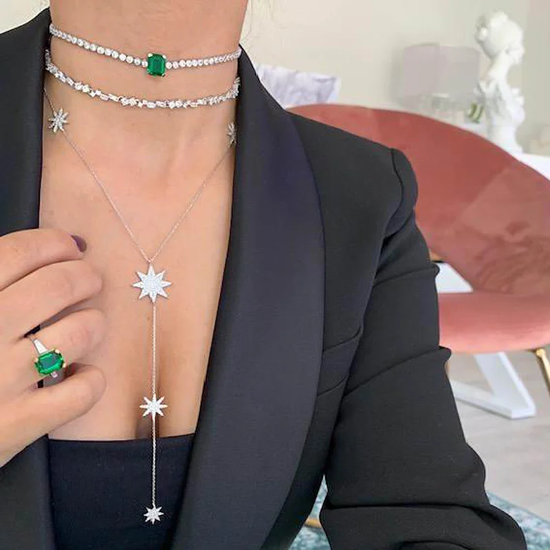 

2019 Fashio New Northstar Collier Collares Delicate Hexagram long bar pendent necklace Charm Chain Jewelry Accessories For Women
