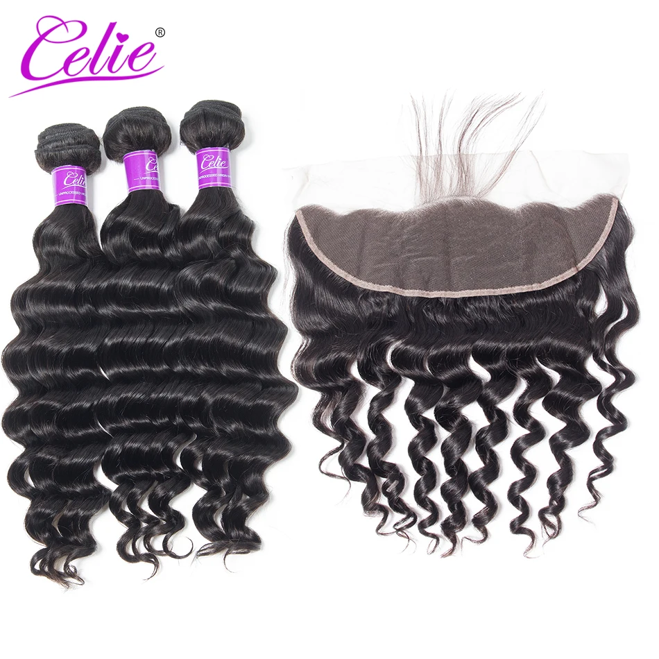 

Celie hair Loose Deep Wave Bundles With Frontal Brazilian Hair Weave Bundle With Frontal Closure Human Hair Frontal With Bundles