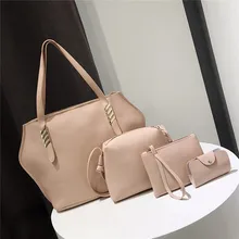 AEQUEEN 4pcs Handbag And Purses Women's PU Leather Bag Female Shoulder Bags Large Capacity Tote Bag Set Clutch Card Holder Bolsa
