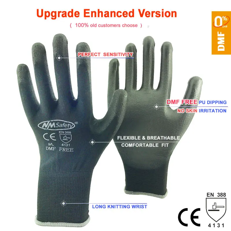 

NMSAFETY New Arrival 12 Pairs DMF FREE Black Nylon Knit Cheap Safety Protective Work Glove