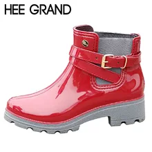 HEE GRAND Rain Boots 2016 Women Ankle Boots Casual Rubber Platform Shoes Woman Creepers Slip On Flats Fashion Rainboots XWX4505