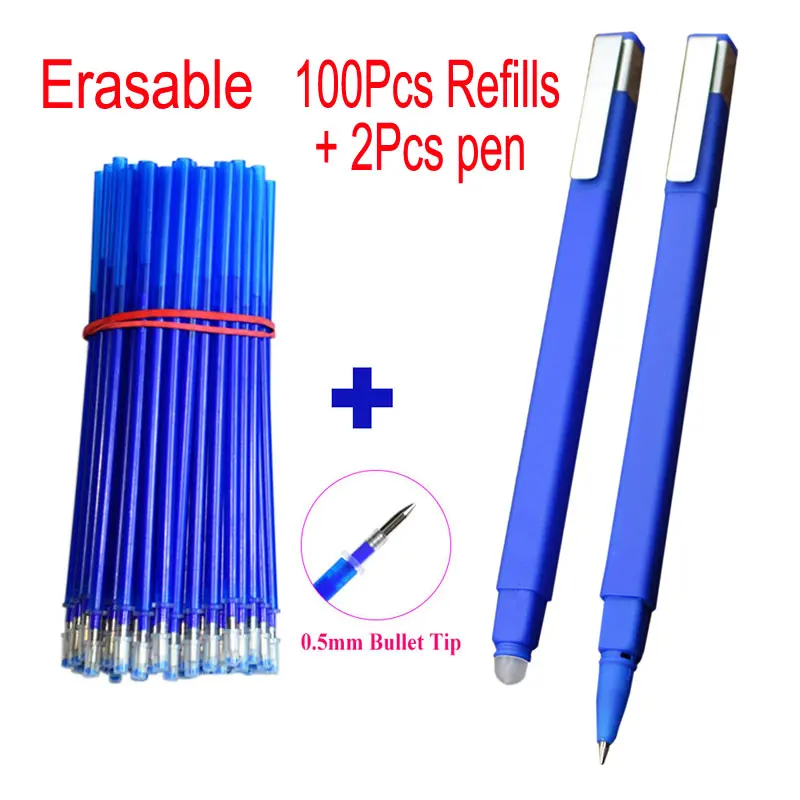 

DELVTCH 100Pcs/Set 0.5MM Gel Pen Erasable Refill Rod Magic Erasable Pen Refill Accessory Office Stationery Writing Gift Blue Ink