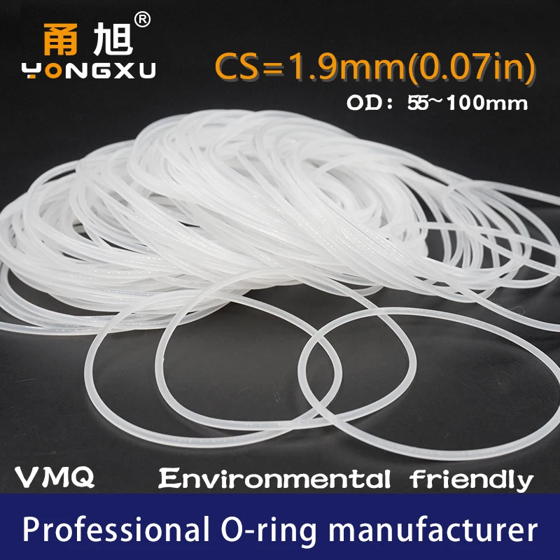 

White Silicon O-ring Silicone/VMQ 1.9mm Thickness OD55/60/65/68/70/75/80/90/95/100mm O Ring Seal Rubber Gasket Rings Washer