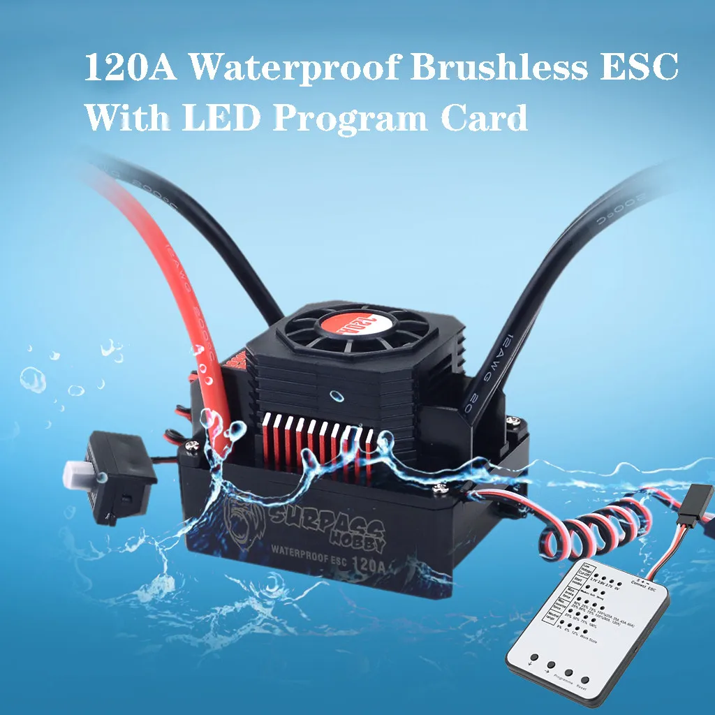 

Waterproof Sensorless Brushless ESC 120A + LED Program Card For 1/8 1/10 RC Car #J