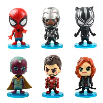

Avengers Q Shaking Head Doll Model Marvel Iron Man Spider-man Black Panther Action Figure Model Cake Decoration Gift For Boys