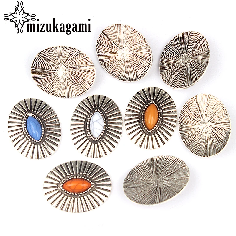 

3pcs/lot 33*26MM Retro Zinc Alloy Oval Silver Clothes Decorative Without loop Buttons Charms For DIY Earrins Jewelry Accessories