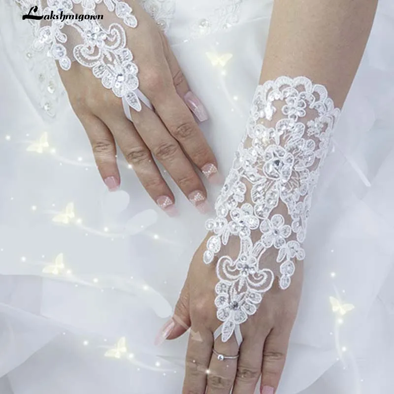 

New Korean Fashion Wrist Flower Lace Diamond Bridal Gloves Wedding Gloves Dress Short Paragraph Mitts