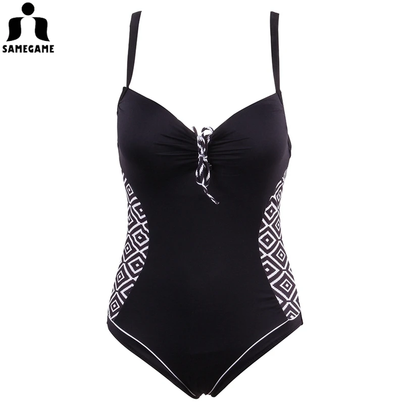 

SAMEGAME 2019 New Arrival Plus Size One Piece Swimsuit Women Vintage Swimwear Female Backless Bathing Suits Beach Wear Monokini