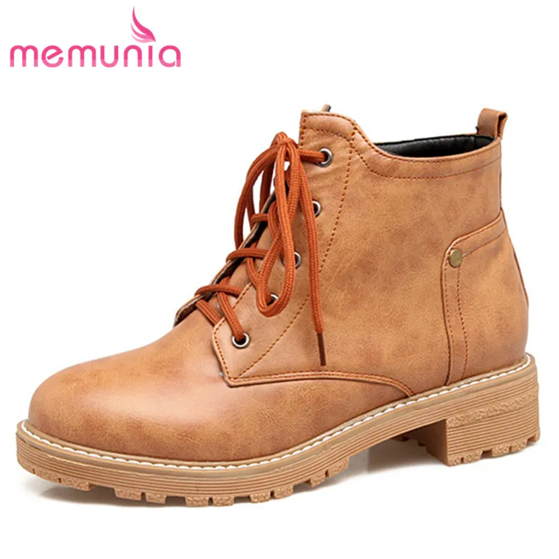 

MEMUNIA 2020 new ankle boots platform boots autumn winter fashion lace up boots women boots big size 33-43