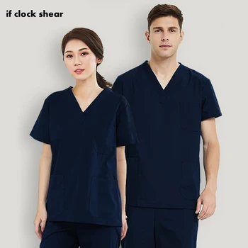 

Medical Surgical Uniforms High quality Unisex Hospital doctor Nurse Scrub Tops Operating room pharmacy Pet hospital work clothes