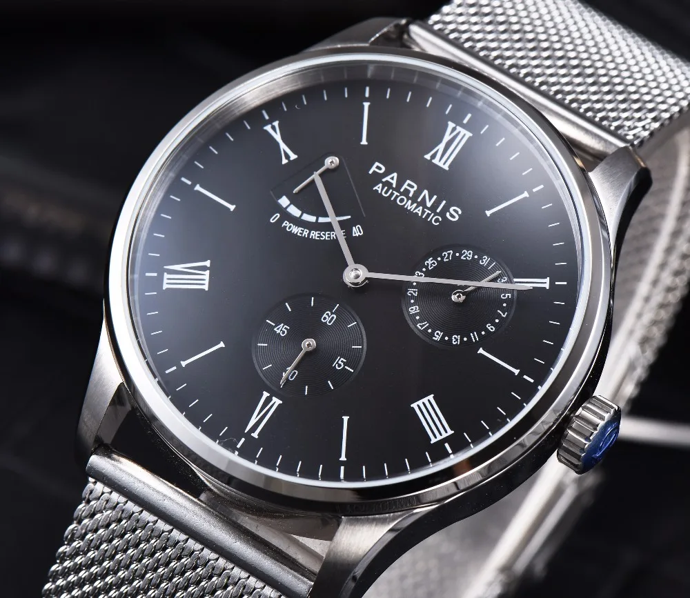 

41.5mm Parnis Men Watch Mechanical Power Reserve Metel Steel Automatic Watch Men 50M Waterproof