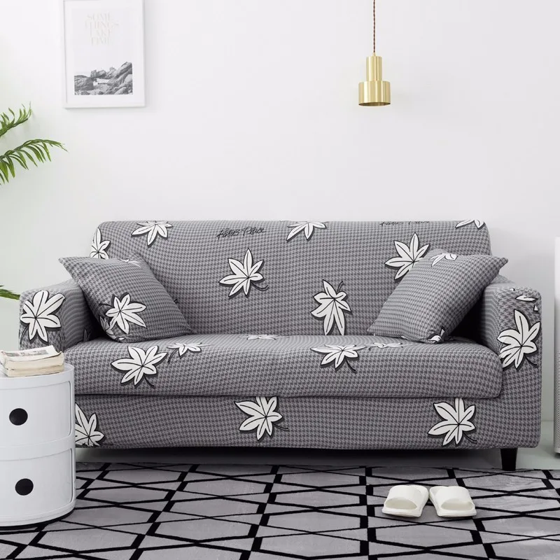 

Black White Color Sofa Cover Maple Leaf Couch Cover Tight Wrap Slip-resistant Slipcover Spandex Furniture Covers 1/2/3/4 Seater