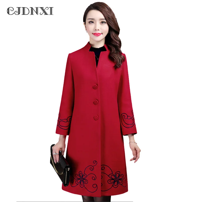 Oversized Long Wool Coat Overcoat Women Embroidery Cashmere Ladies