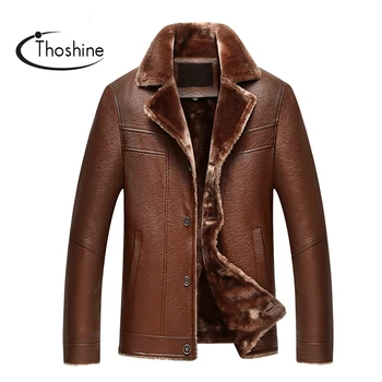 

Thoshine Brand Winter Men Leather Jackets Thick Fleece Warm Fur Turn-down Collar Buttons Male Thermal PU Leather Outerwear Coat