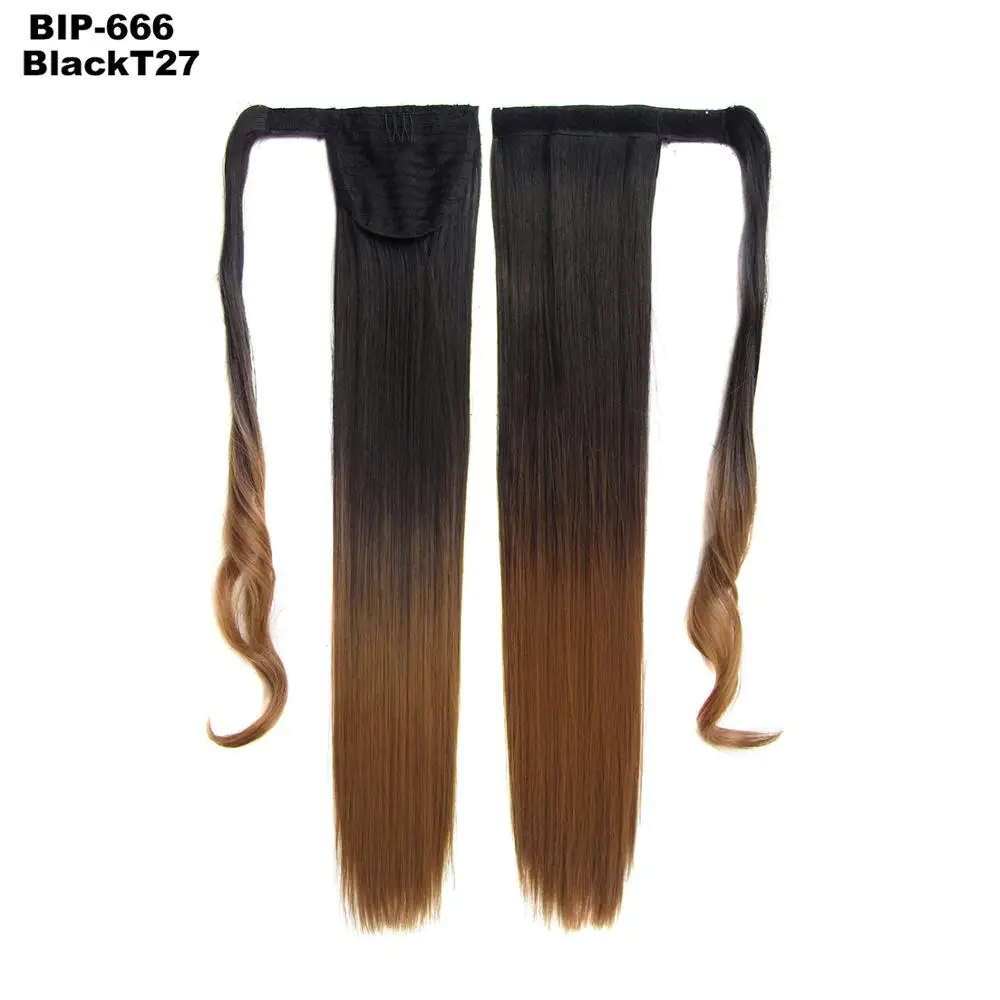 Girlshow обертывание конский хвост клип на невидимые прямые волосы термостойкие синтетические конский хвост два тона Омбре волосы 1 шт - Цвет: BIP666 BlackT27