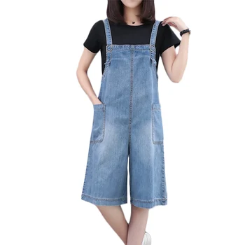 

Summer New Plus size Women Slim Denim Jumpsuits Strap 5 Points Wide leg Pants Women's Korean Loose Jeans Playsuits Tide 5XL F273