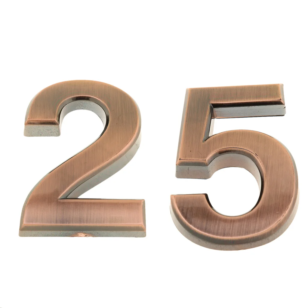 2Pcs Copper ABS Number House Mailbox Number 3D Digit Number Self-stick Door Sign Plaque Number 2, 5