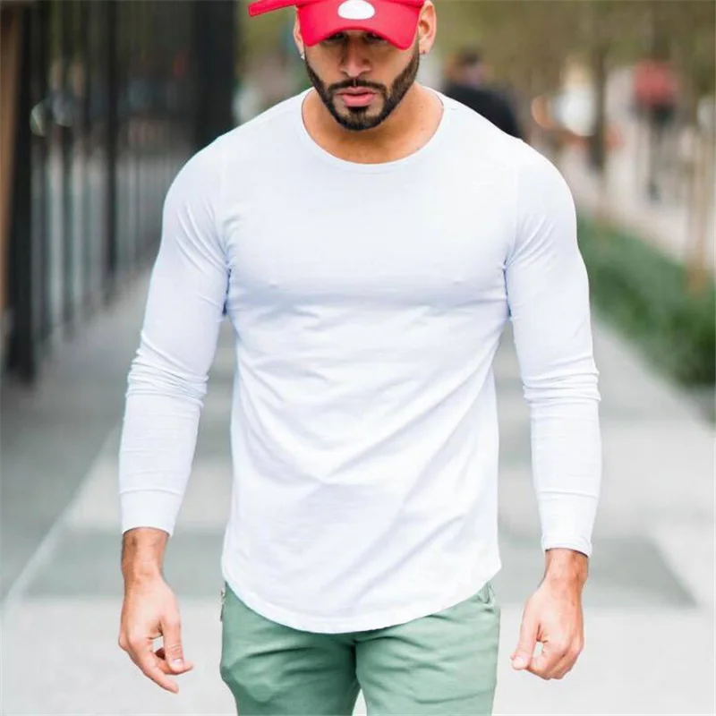 Брендовая модная мужская футболка, весна-осень, облегающие футболки с длинным рукавом, мужские топы для отдыха, бодибилдинга, футболки с длинным рукавом