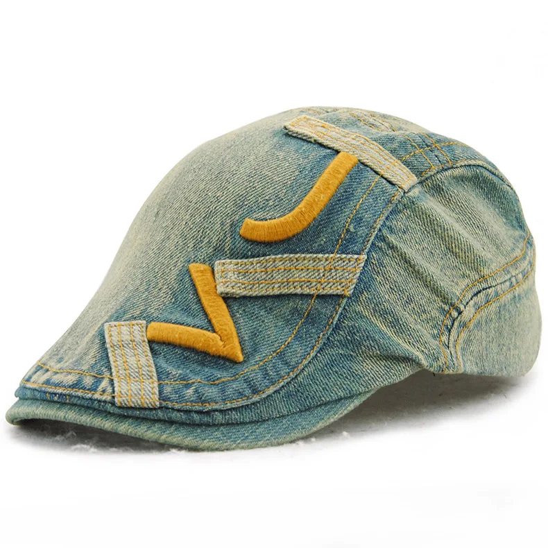 new women Cowboy Hats Breathable Bone Brim Hats denim Women's Men's denim Flat cap Herringbone Visors - Цвет: color 4