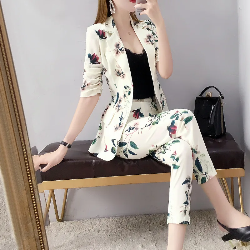 Women's suits 2019 summer new style thin section small suit suit female Korean version of the fashion pants two-piece