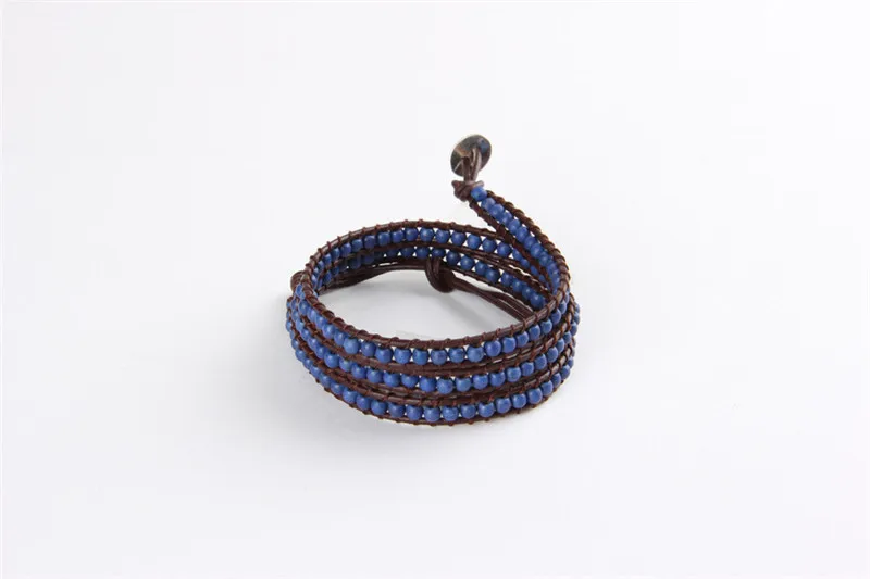 Auyikk Boho Blue beaded Bracelets for women 3 wrap bracelet Leather wrap jewelry bohemian yoga jewelry Gifts bileklik Fashion Jewelry