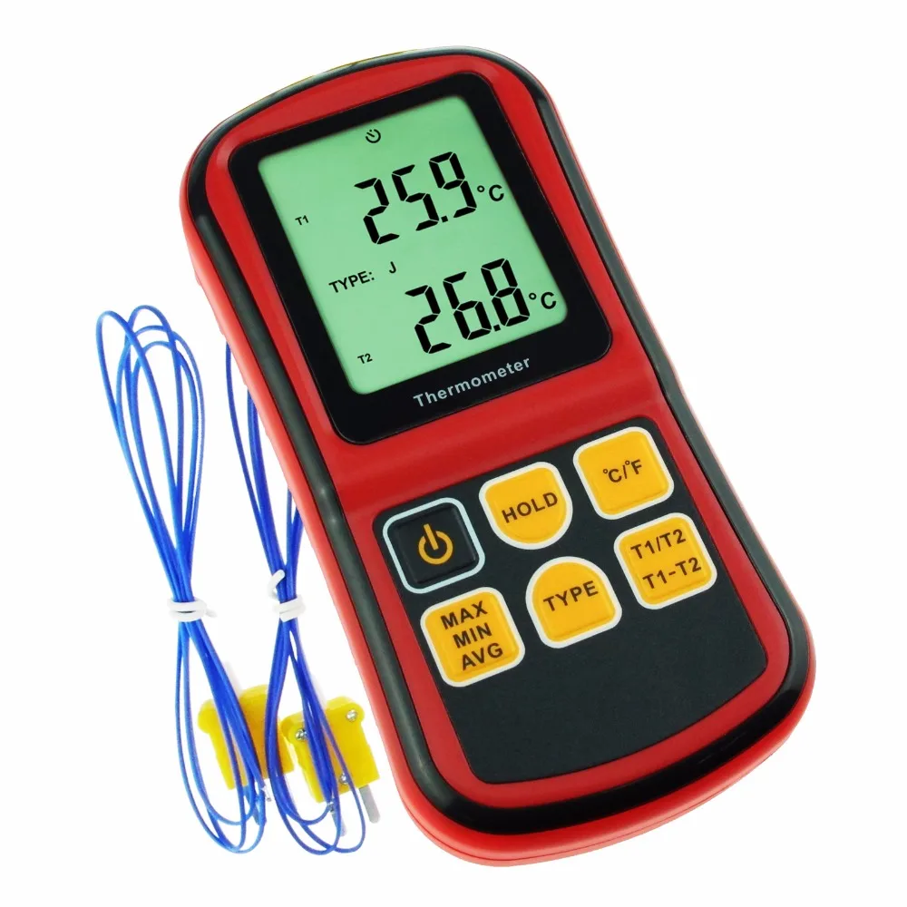 Digital K/J/T/E/R/S/N Type Thermocouple Thermometer Dual channel LCD
