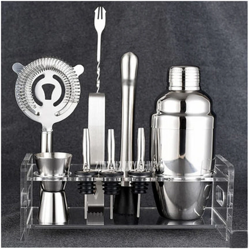 Hot Sale HY1563a 350ML Cocktail Shaker Set / 10 Pieces includes Tin Jigger Ice Tong Strainer Rack Pourer Muddler &amp Spoon | Дом и сад