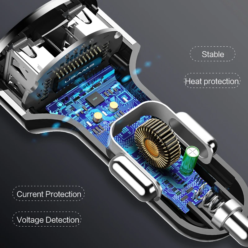 Автомобильное зарядное устройство USAM двойное автомобильное usb-устройство для зарядки телефона светодиодный дисплей USB зарядное устройство для samsung Xiaomi huawei универсальное USB зарядное устройство для телефона планшета