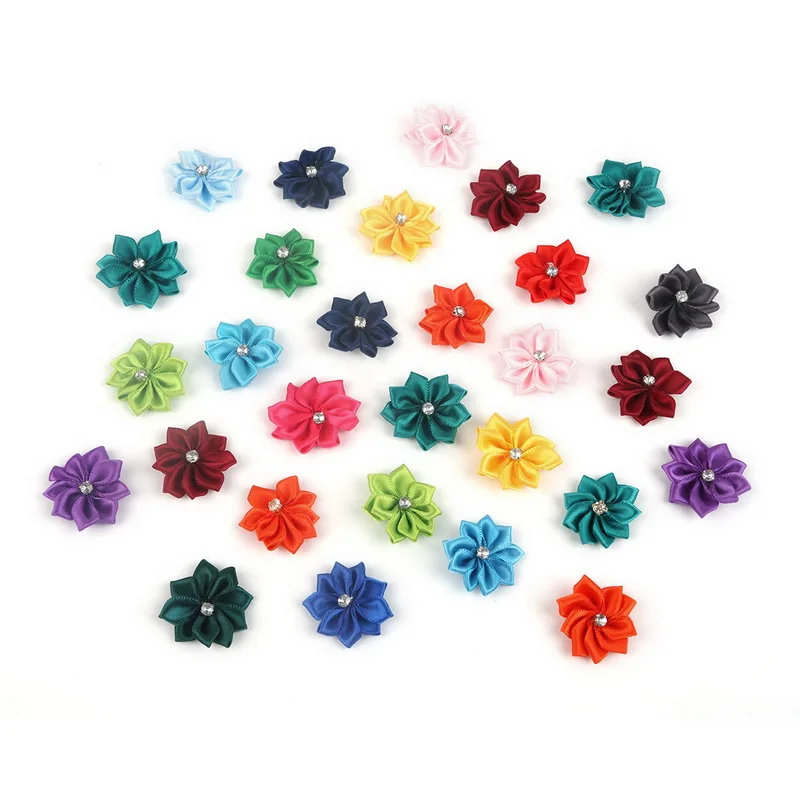 

Full Colour Small Cloth Flower Sticker Handmade 9 Petals Fabric Flowers Appliques Sewing for Kids Headband Head Hoop Accessories
