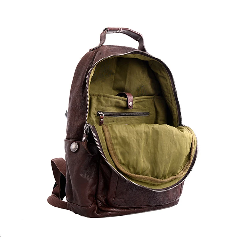 US $145.00 Aetoo Cowhide Mens Doubles Shoulder Bag Retro Trendy Head Layer Leather Backpack