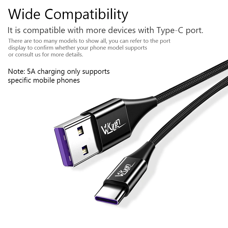 VVKing USB C кабель 5A Supercharge usb type C кабель для быстрой зарядки huawei быстрое зарядное устройство кабель для samsung S9 Note 9 Xiaomi