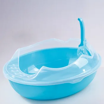 

Oval Shape Semi-closed Plastic Pet Cat Litter Box Sand Box Anti-Splash Cat Tray Toilet Potty with Scoop Convenient For Pet