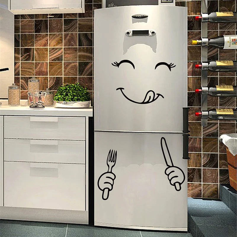 Cute Fridge Sticker Happy Delicious Face Kitchen Decoration Fridge