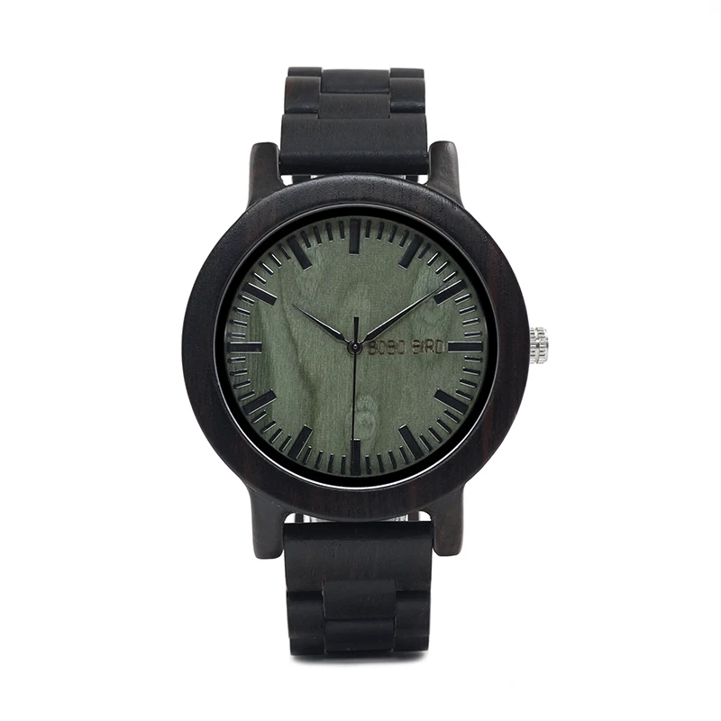 BOBO BIRD CdM04 Ebony Watches Men Green Wooden Dial Ebony Strap Vintage Style Erkek Quartz Clock in Box Uomo Orologio