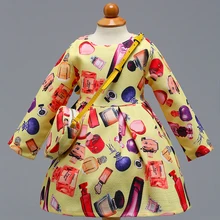 Розничная ; хлопковое платье принцессы для девочек; вечерние платья с длинными рукавами; элегантное весеннее Повседневное платье с сумочкой для маленьких девочек; L-393